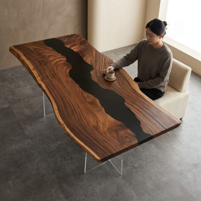 Epoxiehars Riviertafel Echt hout Zwart Water Tafel Epoxy Meubels Nieuw