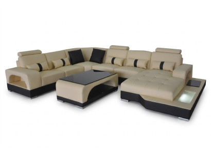 Leren bank Moderne bank ontwerp Woonlandschap + Tafel Hoekbank Zitplaatsen met USB