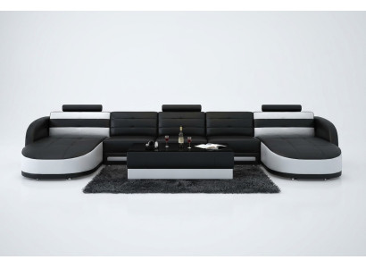 Ontwerp leren hoekbank woonlandschap Moderne bankstel Hoekbank USB Nieuw Zwart.