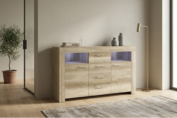 Commodes SK155 Commodes dressoir Kast 2 deuren MDF houten kast 4 laden
