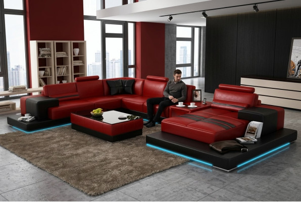 Lederen bank Bank Woonlandschap Hoekbank Hoekstel Modern Design Bank + USB