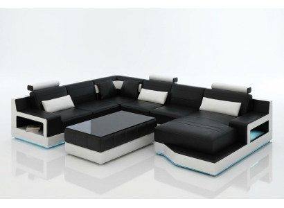 Ontwerp Leren Hoekbank Moderne Bankstel met Chaise Longue Hoek Zwart USB Nieuw