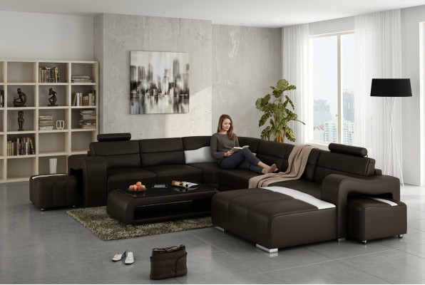 Leren bank Bank Woonlandschap Hoekbank Hoekstel Modern ontwerp Bank met USB
