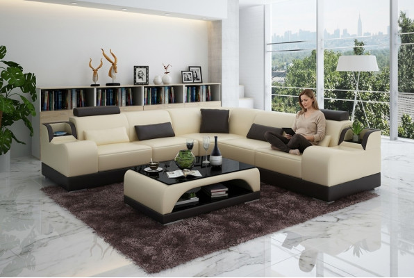 Hoekbank L-vorm Woonlandschap Designer Bank Bank Bekleding Zitmeubelen Leer