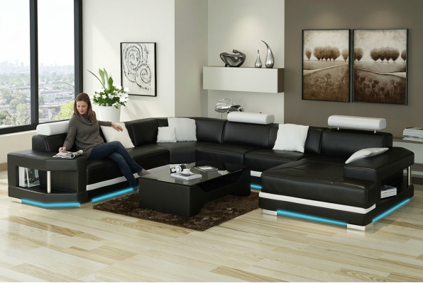 Leren bank Bank Bank Woonlandschap Hoekbank Set Design Moderne bank met USB