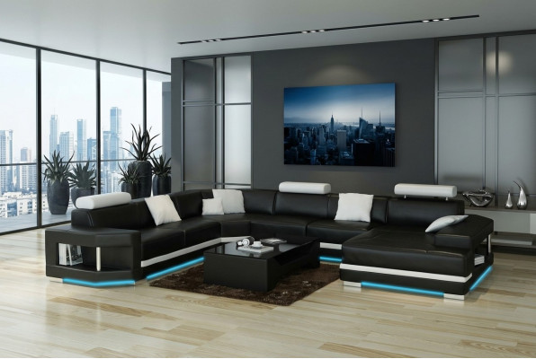 Leren bank Bank Bank Woonlandschap Hoekbank Set Design Moderne bank met USB