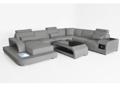 Leren bank woonlandschap hoekbank zithoek zitgroep bank bank + USB + tafel