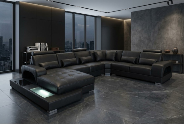 Ontwerp Lederen bekleding Hoekzitkamer bank Hoekbanken met USB Designer Woon LED.