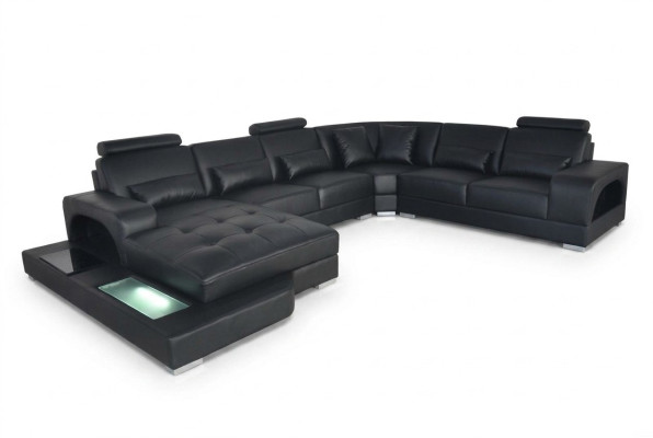 Ontwerp Lederen bekleding Hoekzitkamer bank Hoekbanken met USB Designer Woon LED.