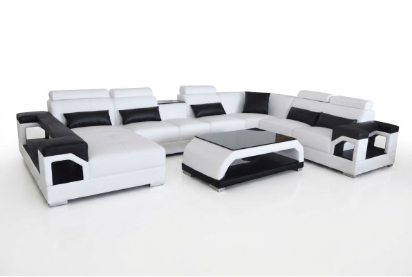 Leren hoekbank sofa Moderne zitbankontwerp Woonlandschap + Tafel + USB