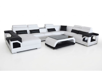 Leren hoekbank sofa Moderne zitbankontwerp Woonlandschap + Tafel + USB