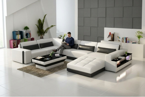 Leren bankstel met USB bank woonlandschap hoekbank hoekmeubel design modern bankstel