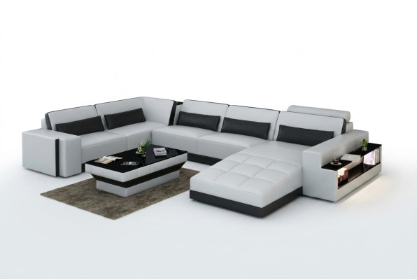 Leren bankstel met USB bank woonlandschap hoekbank hoekmeubel design modern bankstel