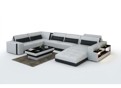 Leren bankstel met USB bank woonlandschap hoekbank hoekmeubel design modern bankstel