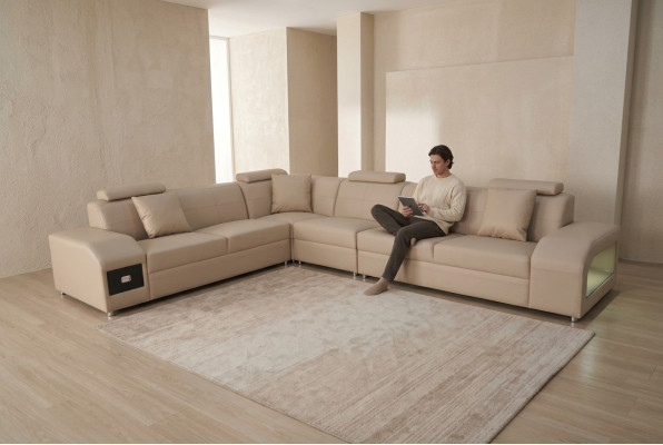 Hoekbankset Design Modern Sofa + USB-ledersofa Bankstelbank