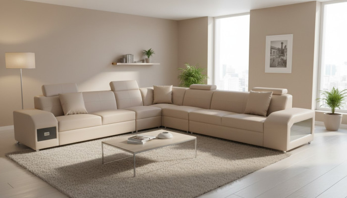 Hoekbankset Design Modern Sofa + USB-ledersofa Bankstelbank