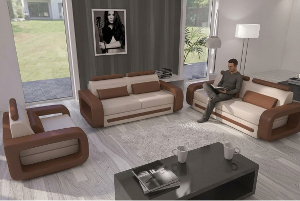 Sofaset Bank Bank Kussen Lederbank Banken Banken 3 + 2 + 1 Set Davos Set Nieuw