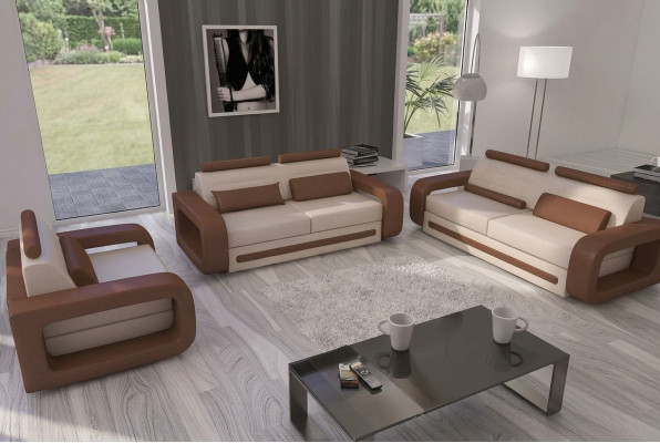 Sofaset Bank Bank Kussen Lederbank Banken Banken 3 + 2 + 1 Set Davos Set Nieuw