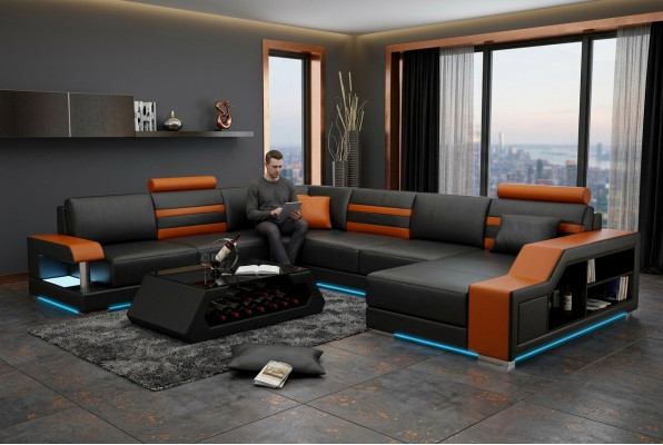 Ontwerp bank hoekbank woonlandschap met rek bekleding zitbank garnituur leren bankstel USB