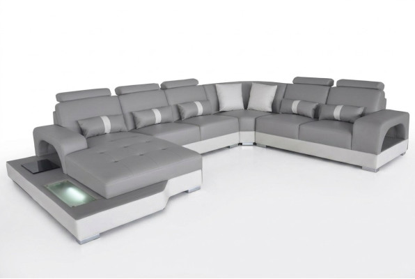 Leder hoekbank woonlandschap set ontwerp moderne bank banken met USB LED nieuw