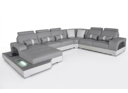 Leder hoekbank woonlandschap set ontwerp moderne bank banken met USB LED nieuw