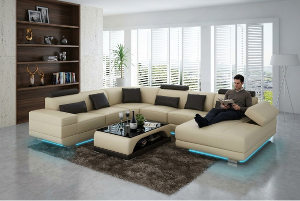 Leren bankstel bank woonlandschap hoekbank hoekbank ontwerp moderne bank beige USB