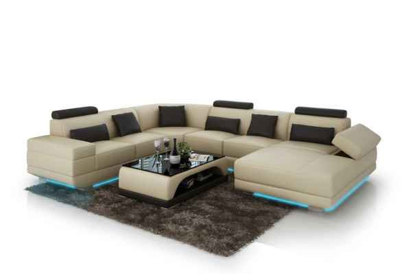 Leren bankstel bank woonlandschap hoekbank hoekbank ontwerp moderne bank beige USB