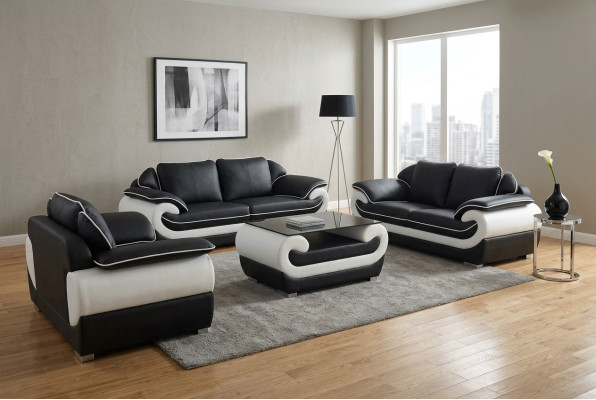Bankstel leren bankstel design bank gestoffeerde complete set 4-delig 3+2+1 met USB