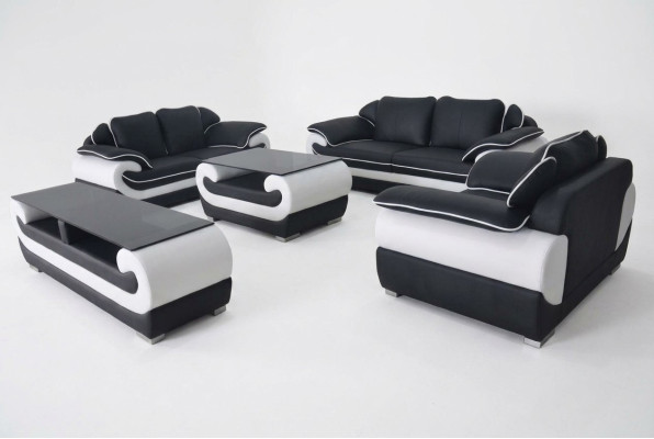 Bankstel leren bankstel design bank gestoffeerde complete set 4-delig 3+2+1 met USB