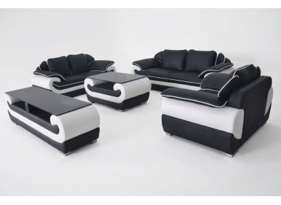 Bankstel leren bankstel design bank gestoffeerde complete set 4-delig 3+2+1 met USB