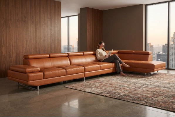 XXL Loungedroom Bank Bekleding Zithoek Leer Hoek + USB