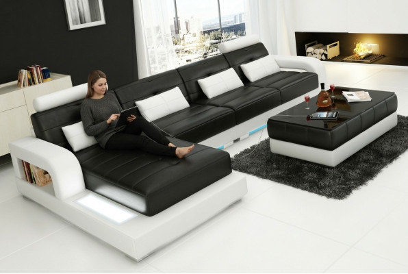 Leren bankstel met USB, hoekbank hoekbank design moderne bankstel L6008C