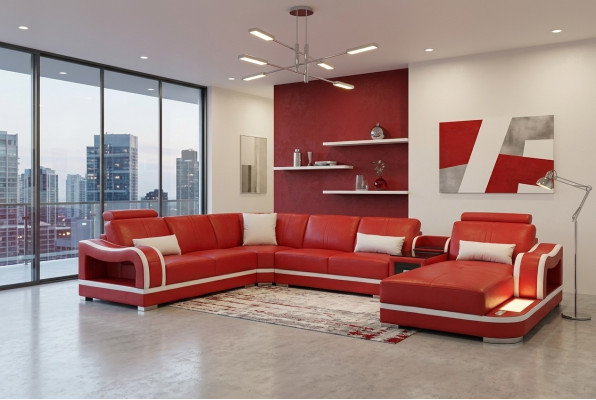 Leren bankstel met USB-bankstel woonkamer combinatie set Design Modern hoekbank U-vorm