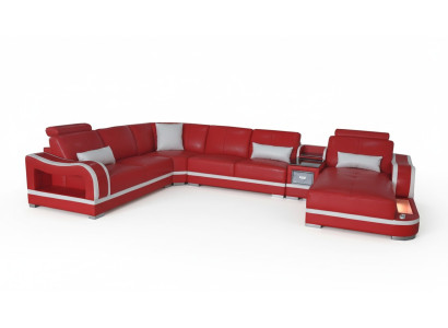 Leren bankstel met USB-bankstel woonkamer combinatie set Design Modern hoekbank U-vorm