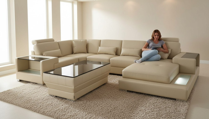Hoekbank Ontwerp Hoekbank Hoekbank Bank Bank Woonlandschap Bekleding Tafel USB