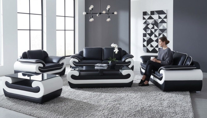 Bankstel + Tafel USB 3+2+1 Zits Bank Bankstellen Lederen Bankstellen Bekleding