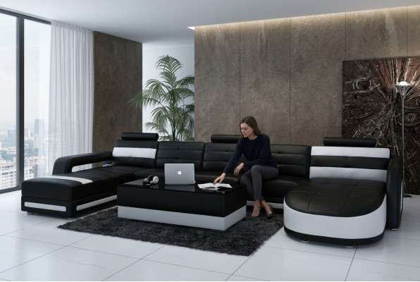 Leren bank Bank Bank Woonlandschap Hoekbankstel Ontwerp Modern Bank met USB