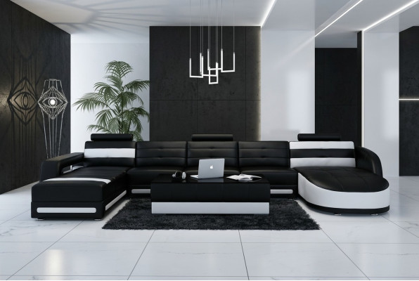 Leren bank Bank Bank Woonlandschap Hoekbankstel Ontwerp Modern Bank met USB