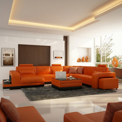 Ontwerp leren hoekbank moderne set bankhoek nieuw oranje USB.