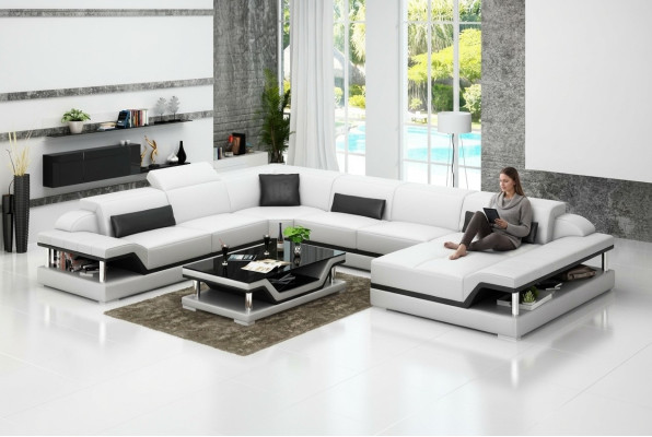 Design Leren Woonlandschap Hoekbank Moderne Set Bank Hoek Nieuw Wit USB