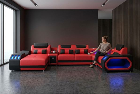 Leren bankstel Hoekbank Woonlandschap Set Design Moderne Bank U-vormige Bank met USB
