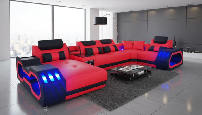 Leren bankstel Hoekbank Woonlandschap Set Design Moderne Bank U-vormige Bank met USB