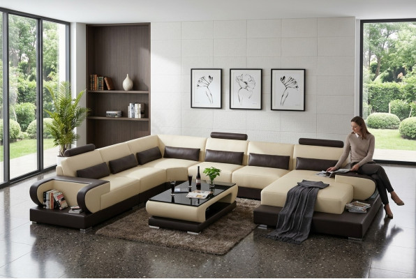 Leren bankstel met USB, bank woonlandschap hoekbank hoekstel modern design sofa.