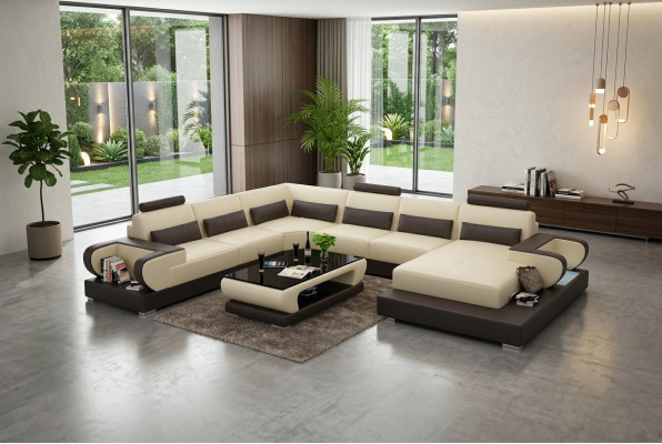 Leren bankstel met USB, bank woonlandschap hoekbank hoekstel modern design sofa.