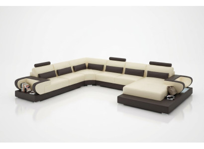 Leren bankstel met USB, bank woonlandschap hoekbank hoekstel modern design sofa.