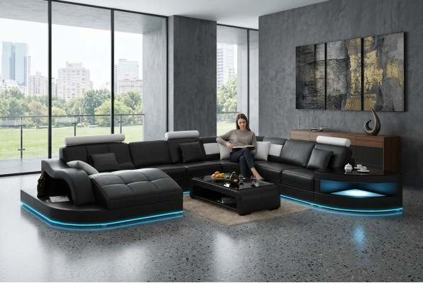 Leren bank Bank Woonlandschap Hoekbank Hoekmeubel Ontwerp Modern Nieuw Bank + USB