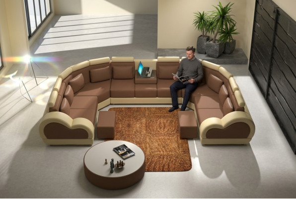 Leren bankstel met USB-bekleding Bank Bank Hoekbank Woonlandschap Gigantische XXL Relax Nieuw