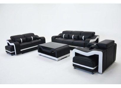 Bank Leer + USB, Bankstel Stoffering Set 3+2+1 Stoel Compleet Set Stoffering + Tafel