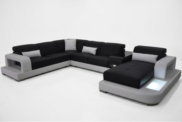 Moderne zitkussen woonlandschap woonkamer bank bekleding hoek USB + licht