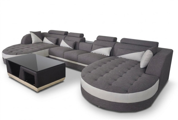 Moderne textiele bank + USB-aansluiting + salontafel woonlandschap U-vormige hoek